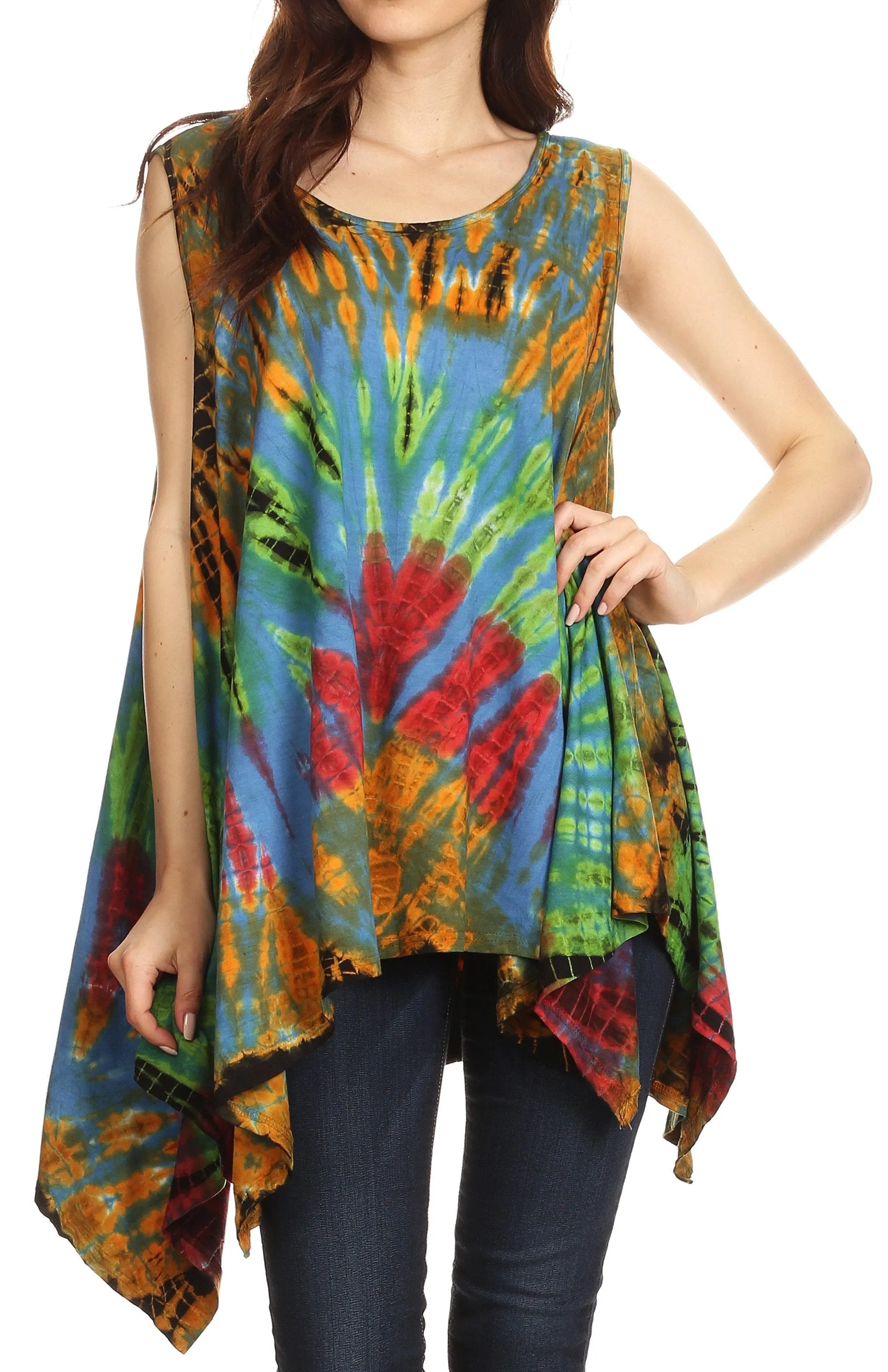 Sakkas Jaida Elegant High Low Tie Dye Tank Top