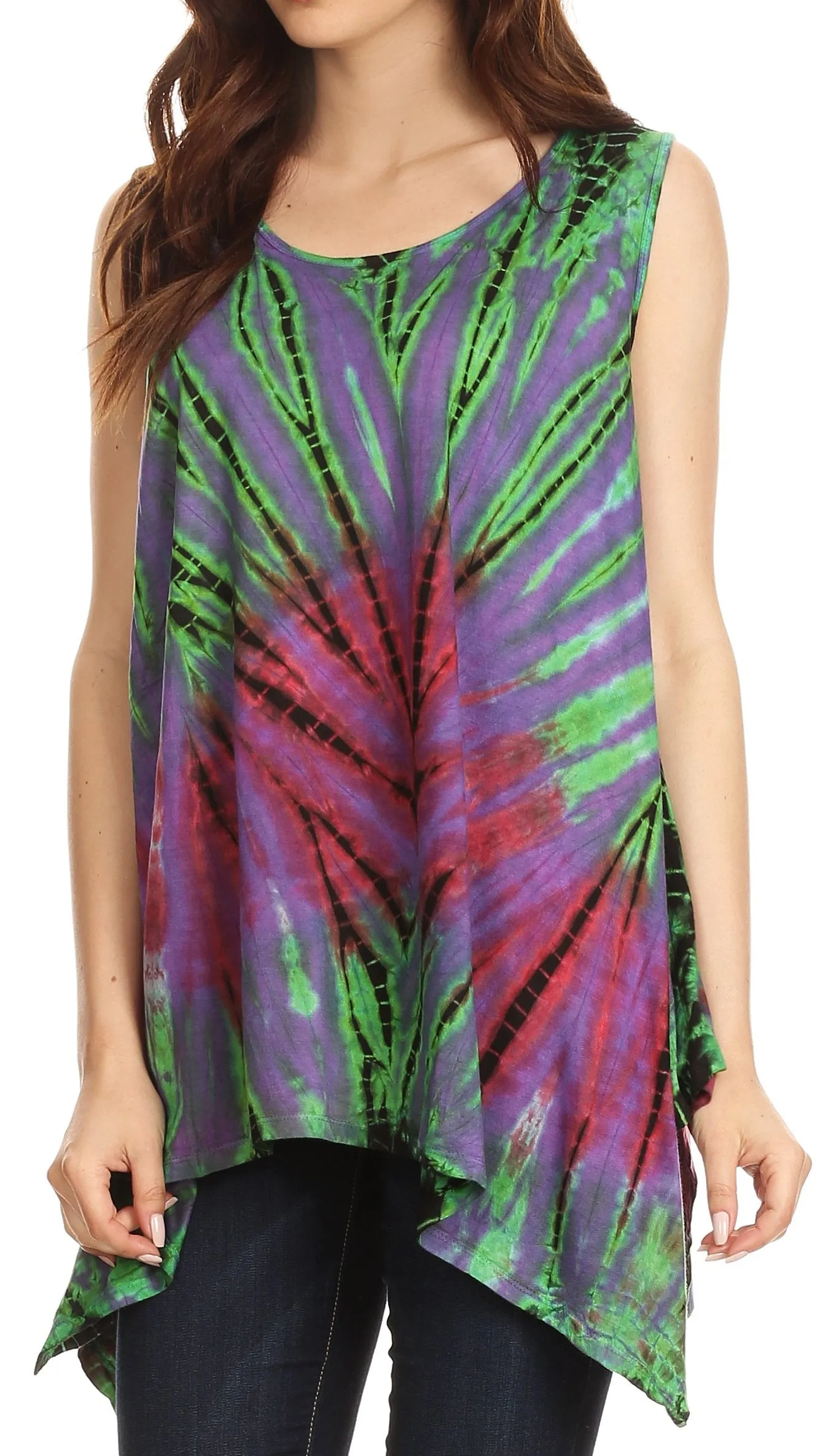 Sakkas Jaida Elegant High Low Tie Dye Tank Top