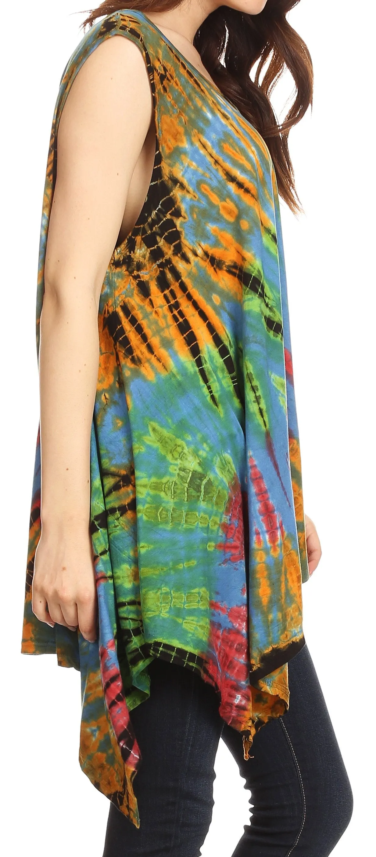 Sakkas Jaida Elegant High Low Tie Dye Tank Top