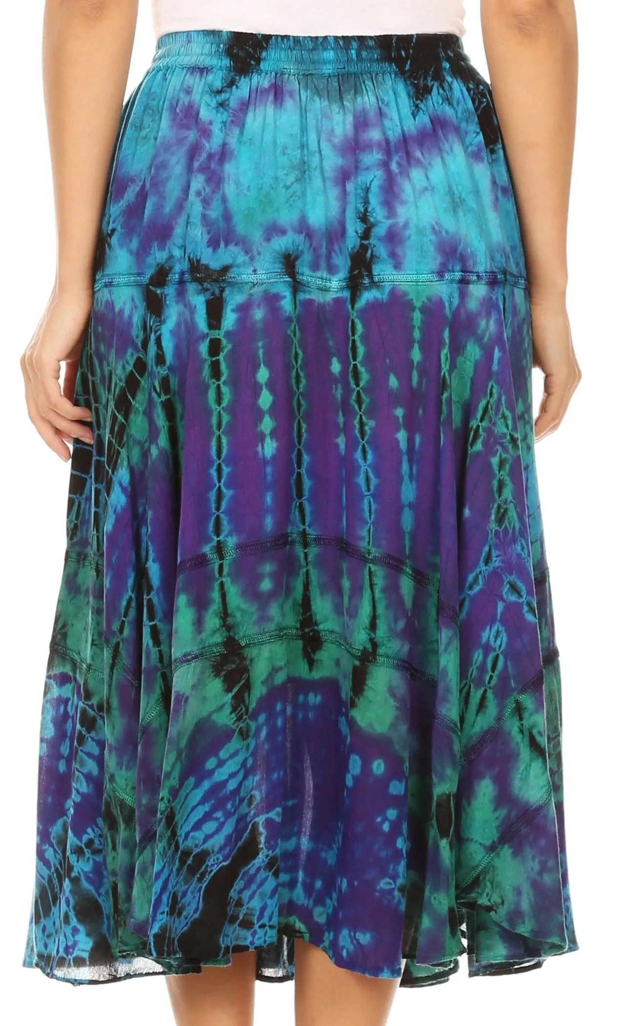 Sakkas Justina Womens Dance Midi Full Circle Tie-dye Skirt with Elastic Waist