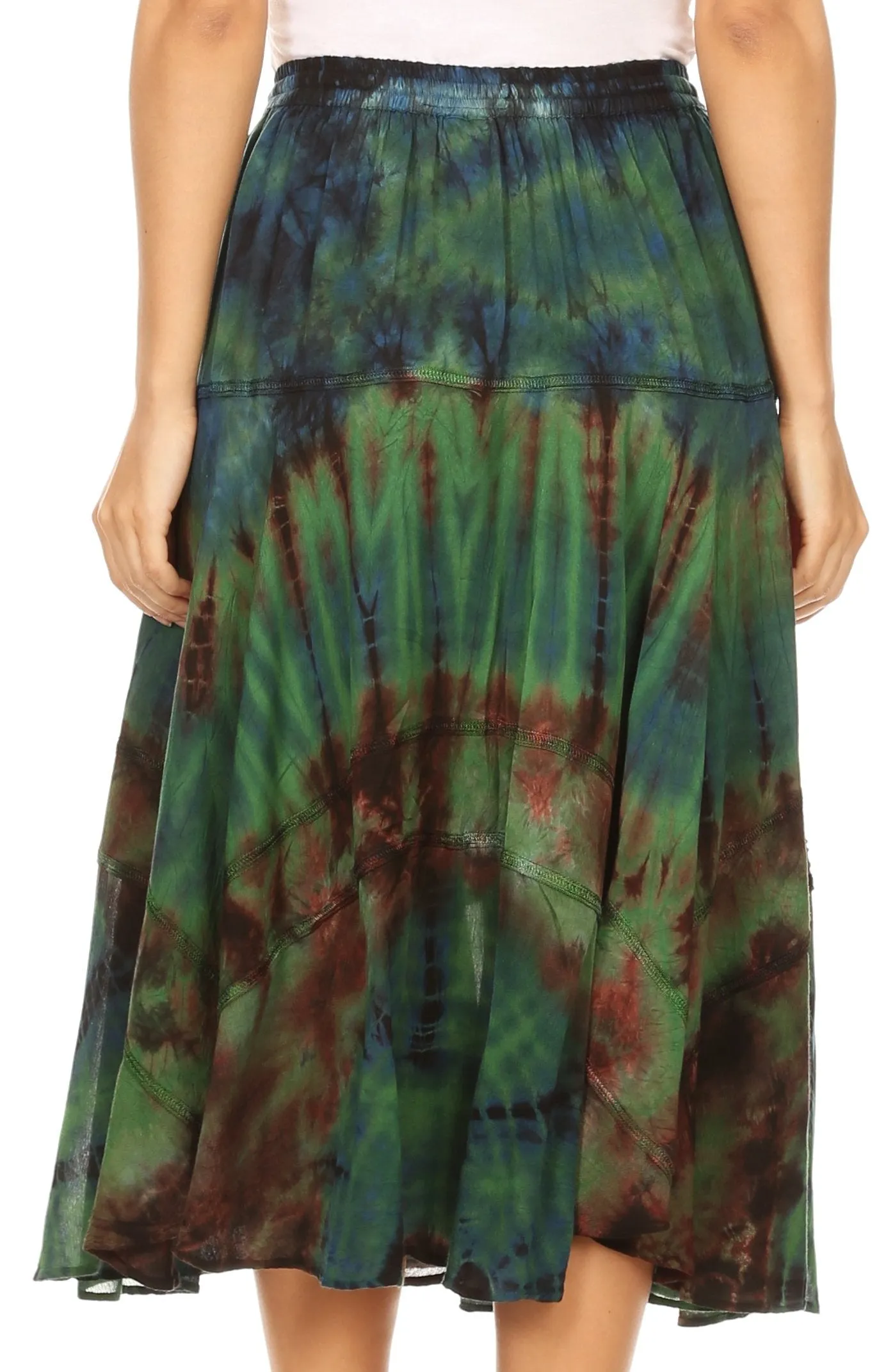 Sakkas Justina Womens Dance Midi Full Circle Tie-dye Skirt with Elastic Waist