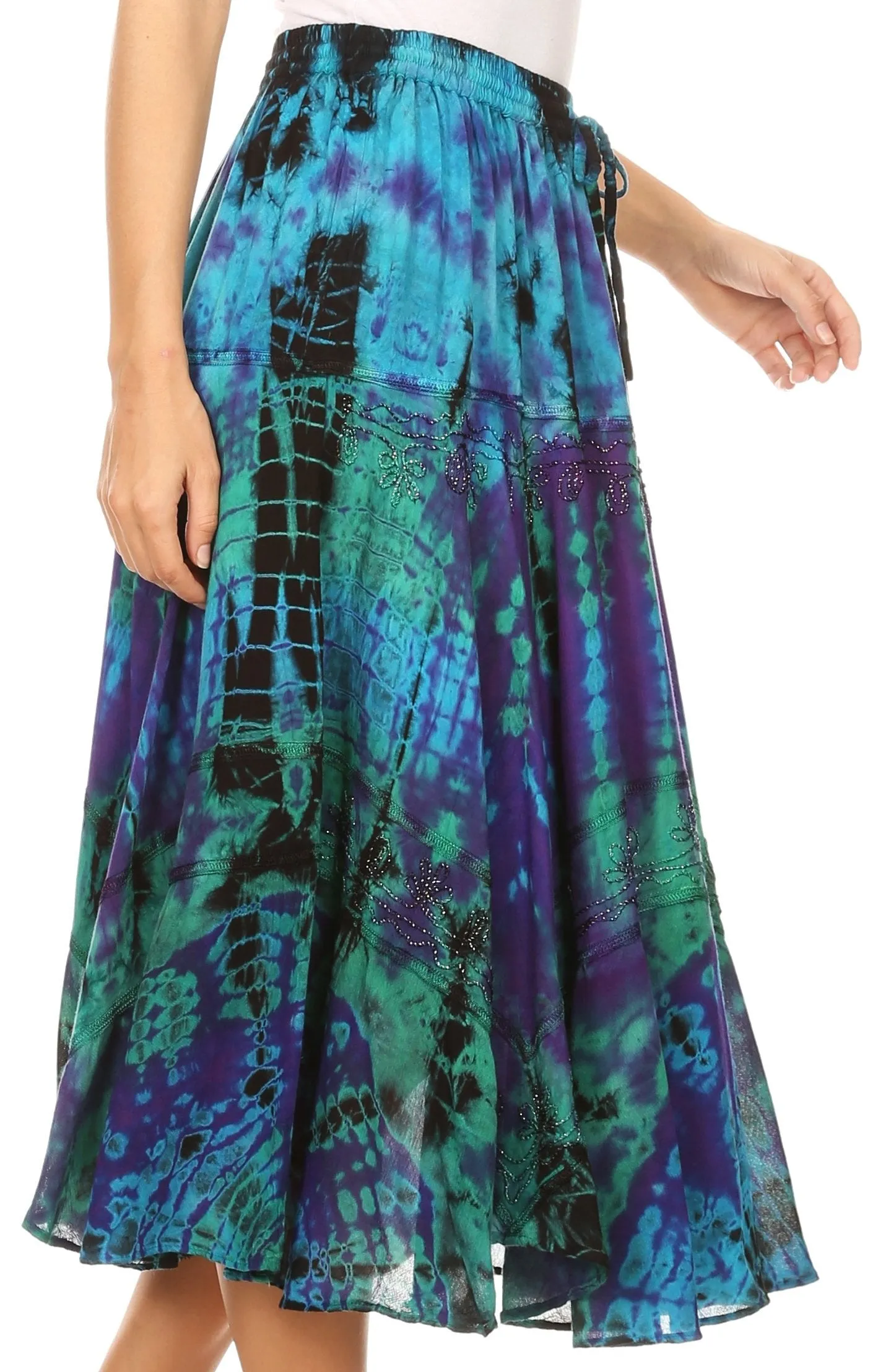 Sakkas Justina Womens Dance Midi Full Circle Tie-dye Skirt with Elastic Waist