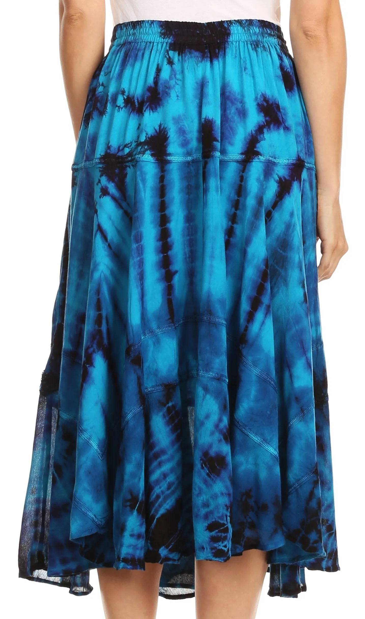 Sakkas Justina Womens Dance Midi Full Circle Tie-dye Skirt with Elastic Waist