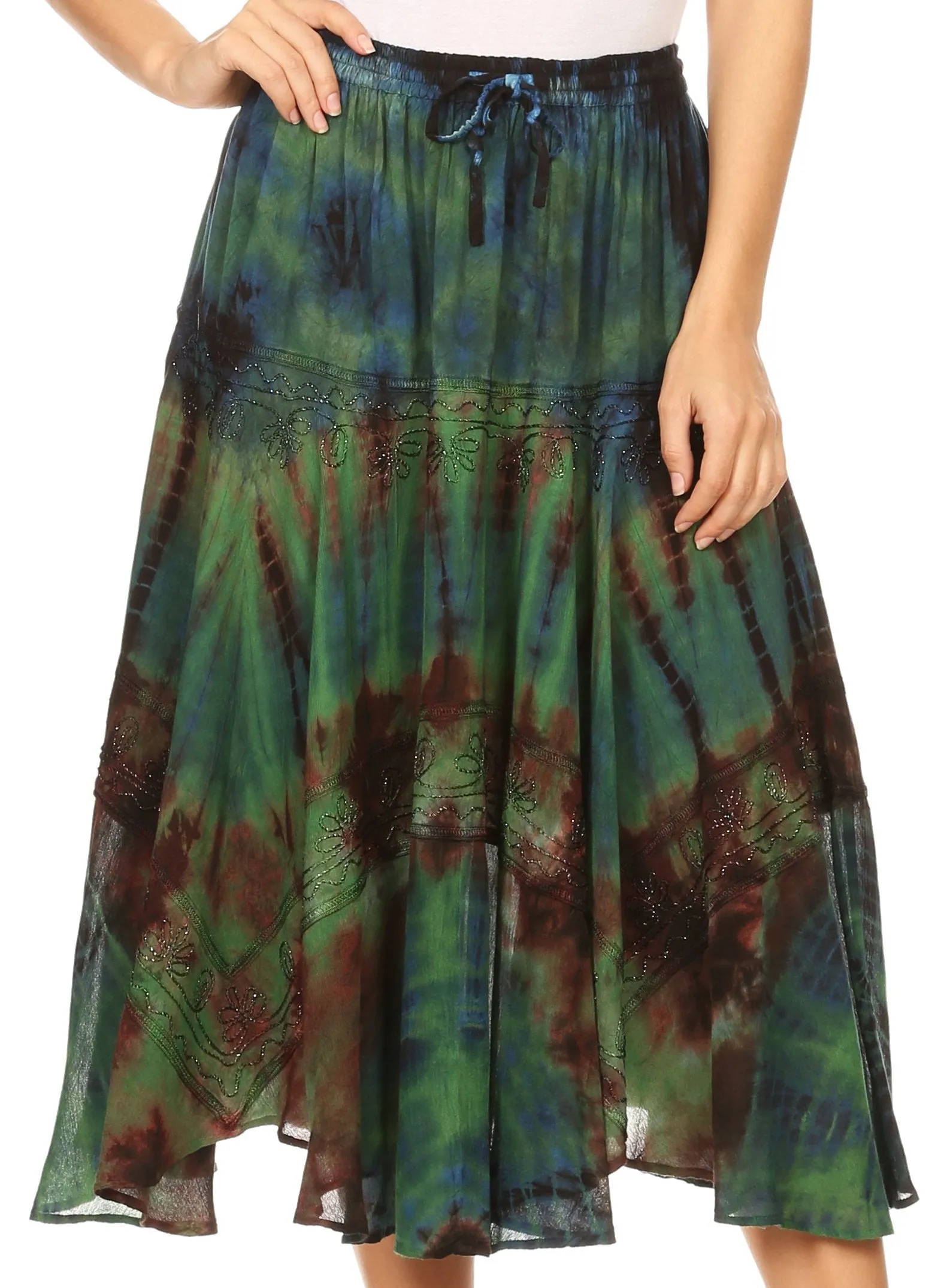 Sakkas Justina Womens Dance Midi Full Circle Tie-dye Skirt with Elastic Waist