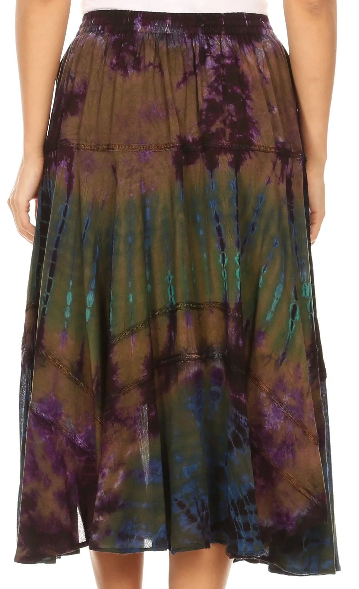 Sakkas Justina Womens Dance Midi Full Circle Tie-dye Skirt with Elastic Waist