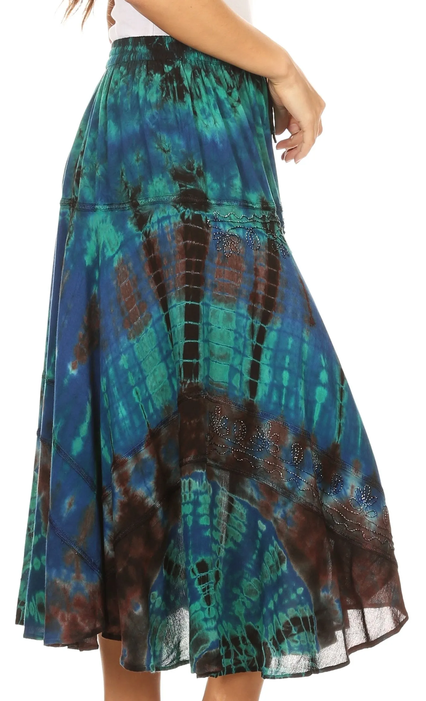 Sakkas Justina Womens Dance Midi Full Circle Tie-dye Skirt with Elastic Waist