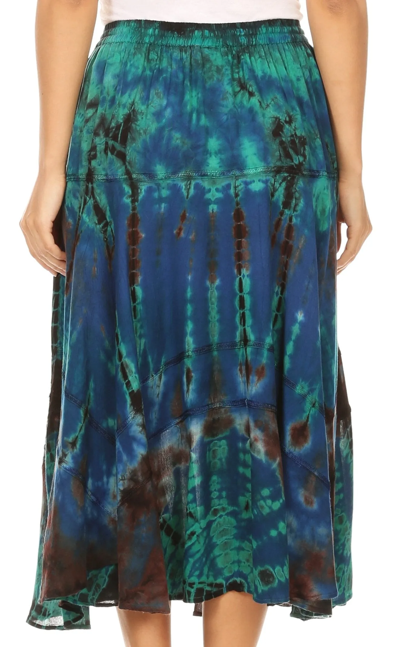 Sakkas Justina Womens Dance Midi Full Circle Tie-dye Skirt with Elastic Waist