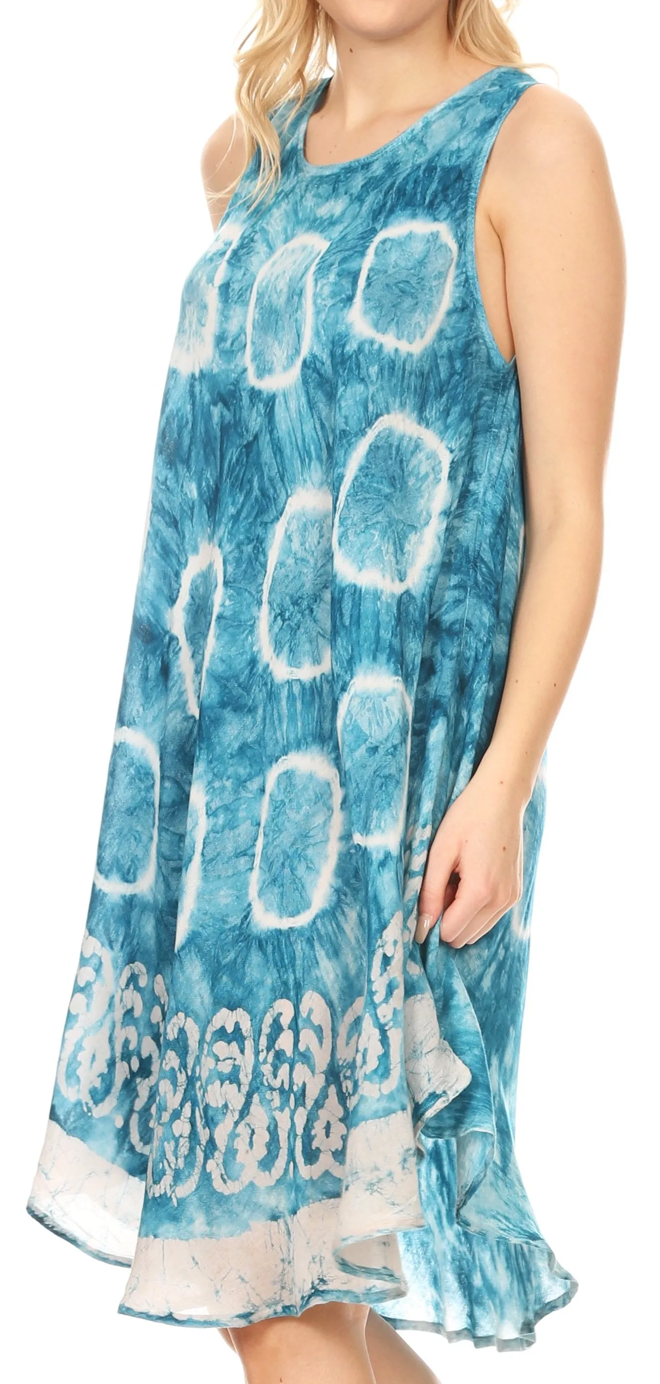 Sakkas Marlena Women's  Swing Sleeveless Tie Dye with Batik Nightgown Dress Cover