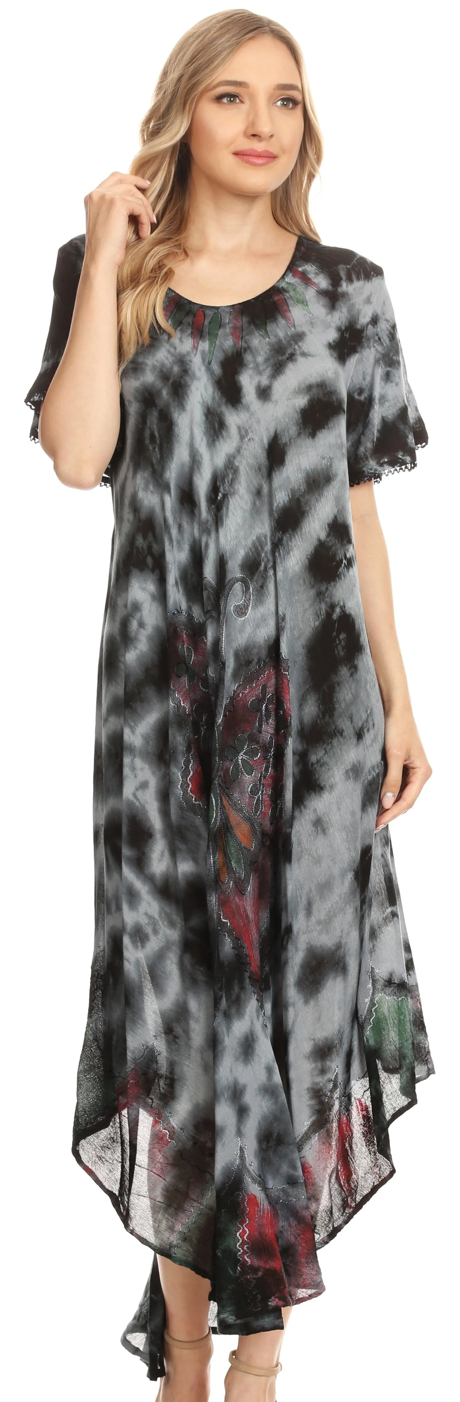 Sakkas Nalani Womens Flowy Caftan Tie Dye Summer Dress Cover up Relax Fit