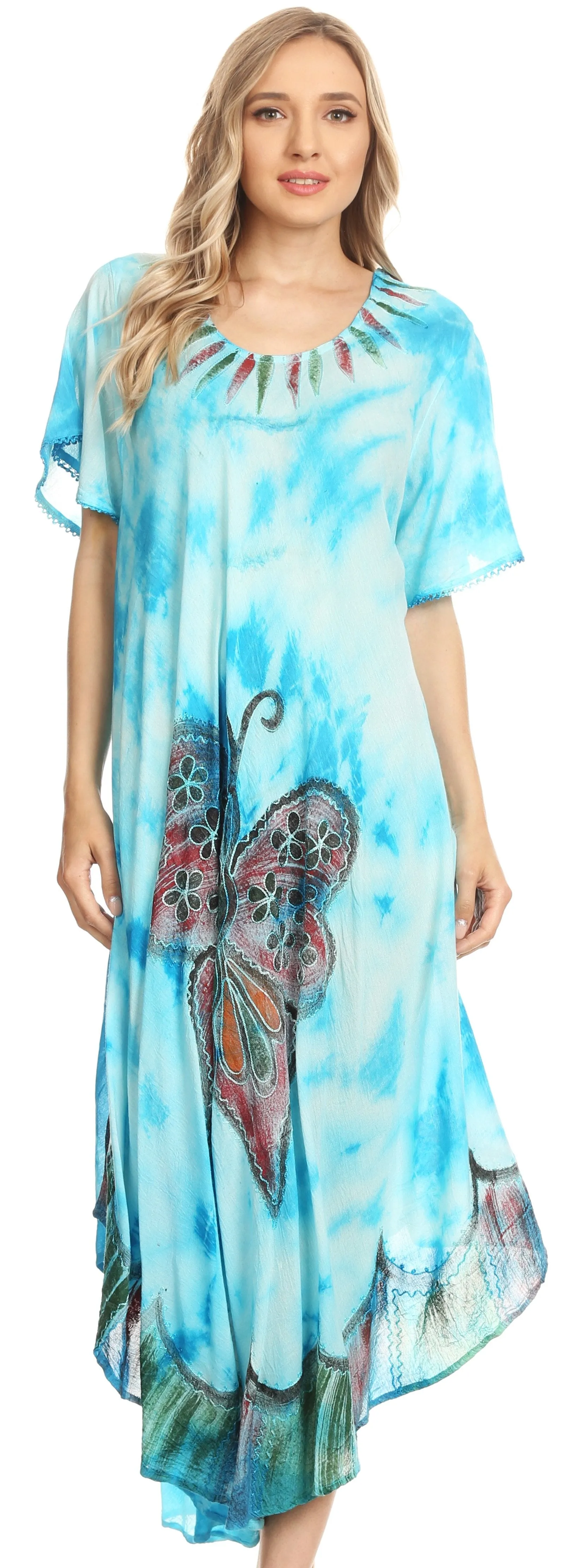 Sakkas Nalani Womens Flowy Caftan Tie Dye Summer Dress Cover up Relax Fit