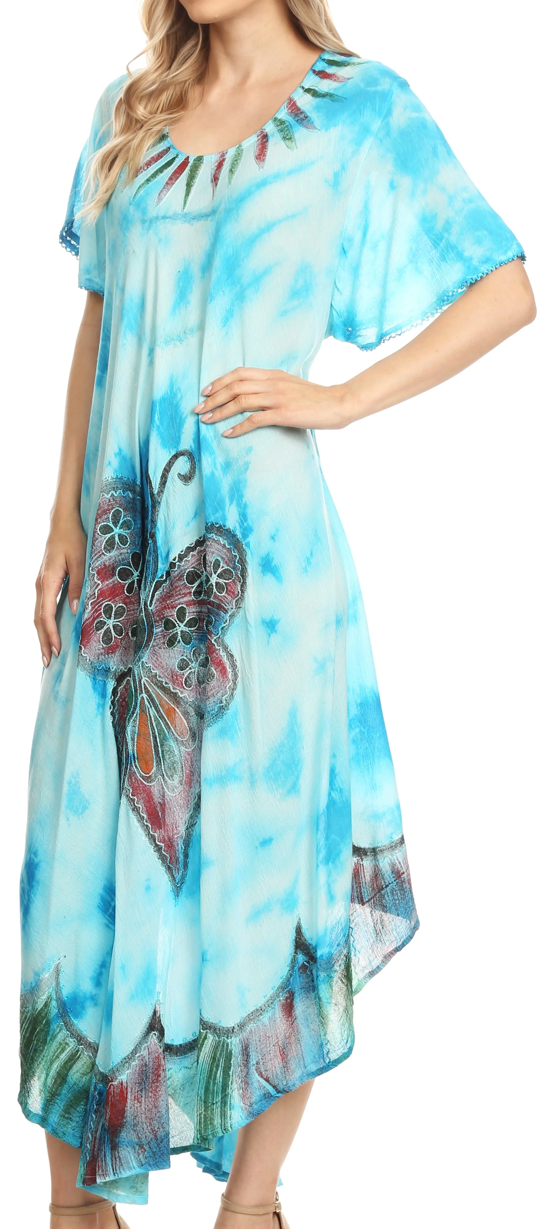 Sakkas Nalani Womens Flowy Caftan Tie Dye Summer Dress Cover up Relax Fit