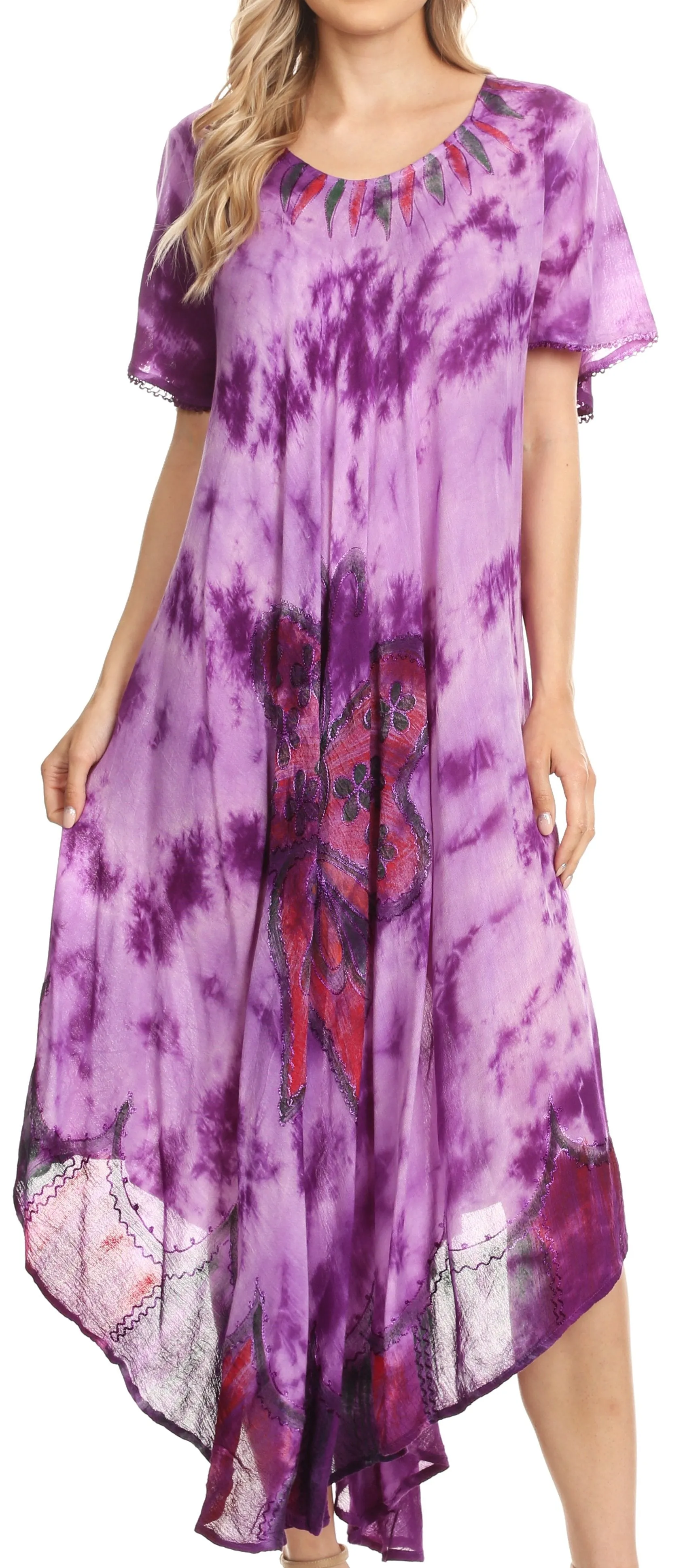 Sakkas Nalani Womens Flowy Caftan Tie Dye Summer Dress Cover up Relax Fit