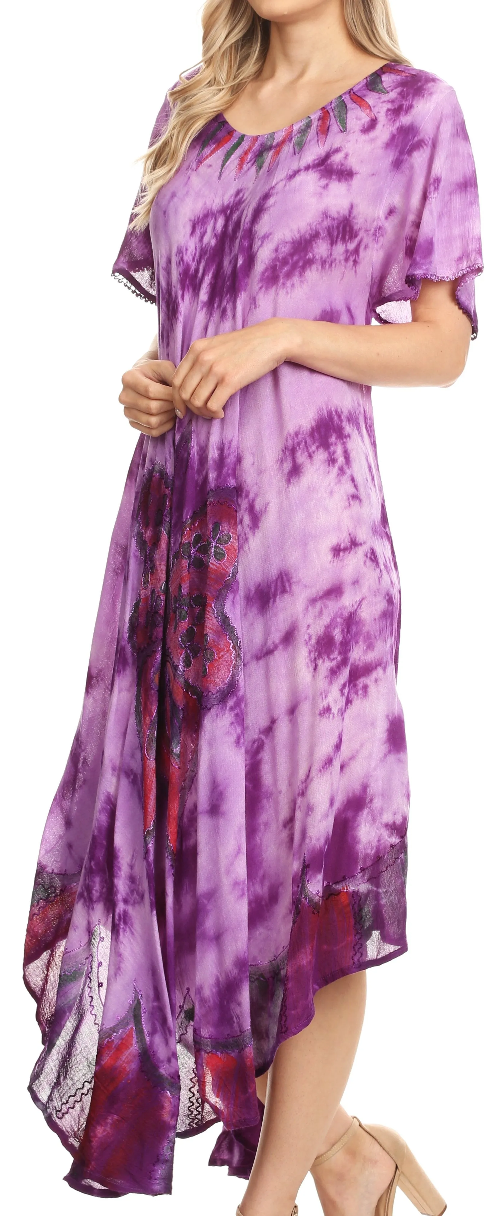 Sakkas Nalani Womens Flowy Caftan Tie Dye Summer Dress Cover up Relax Fit