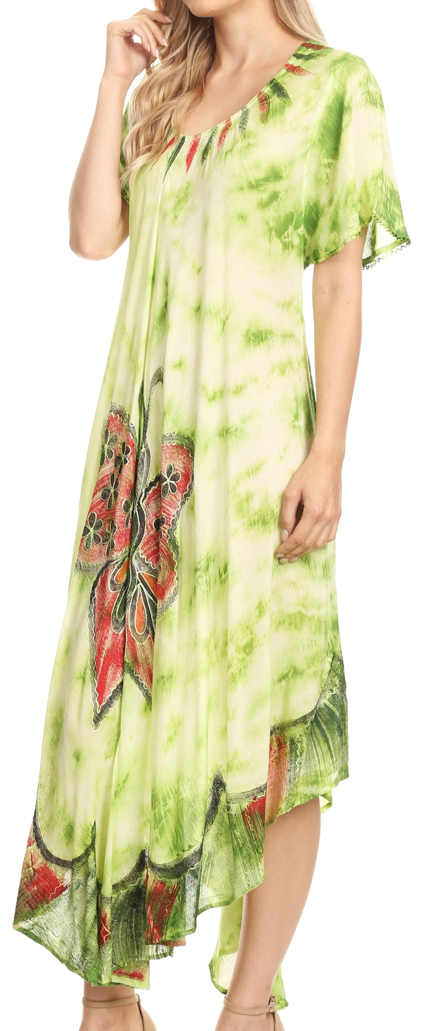 Sakkas Nalani Womens Flowy Caftan Tie Dye Summer Dress Cover up Relax Fit