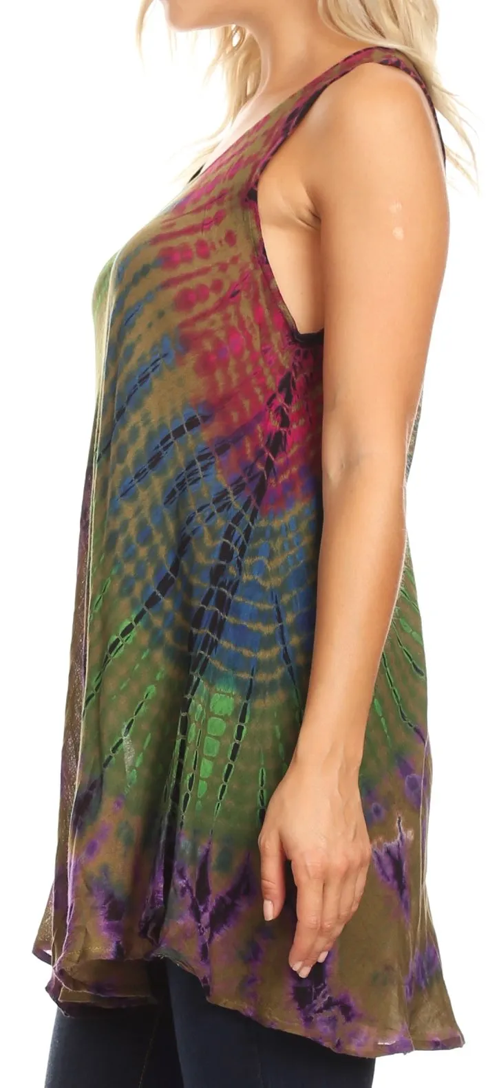 Sakkas Natalia Womens Summer Sleeveless Tie Dye Flare Tank Top Tunic Blouse