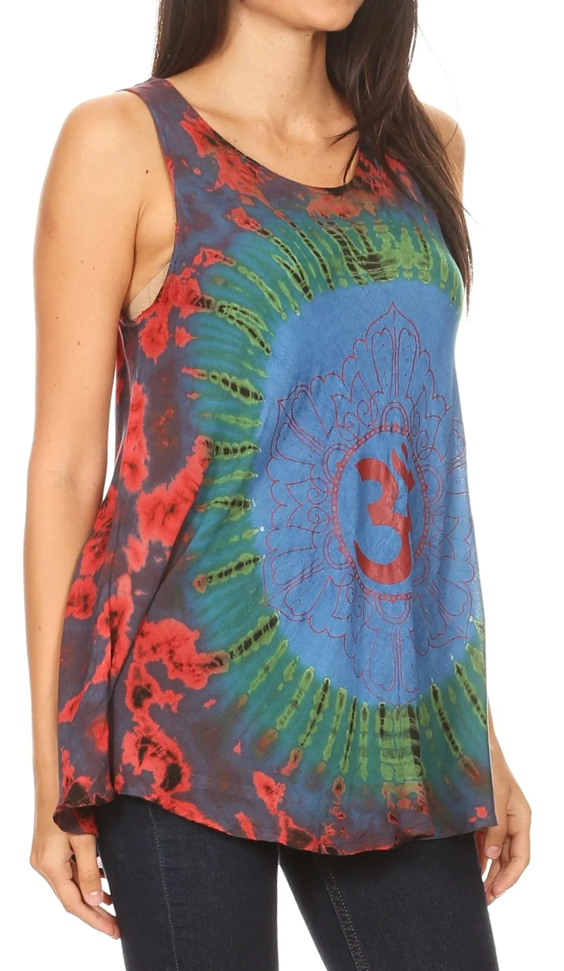 Sakkas Natalia Womens Summer Sleeveless Tie Dye Flare Tank Top Tunic Blouse