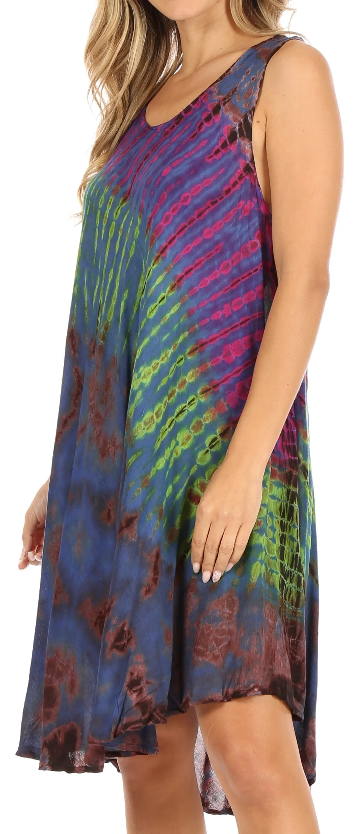 Sakkas Natalia Womens Summer Sleeveless Tie Dye Flare Tank Top Tunic Blouse