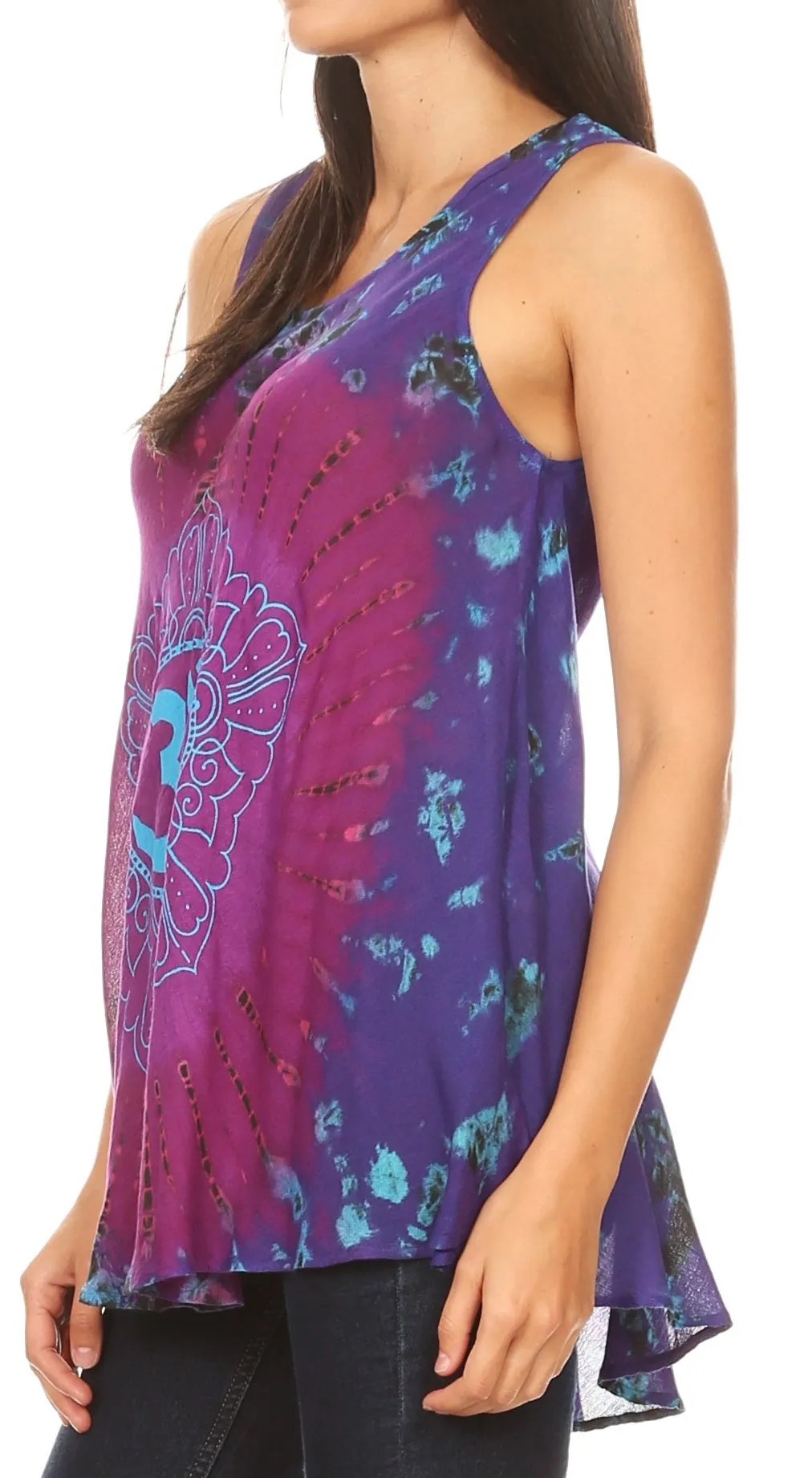 Sakkas Natalia Womens Summer Sleeveless Tie Dye Flare Tank Top Tunic Blouse