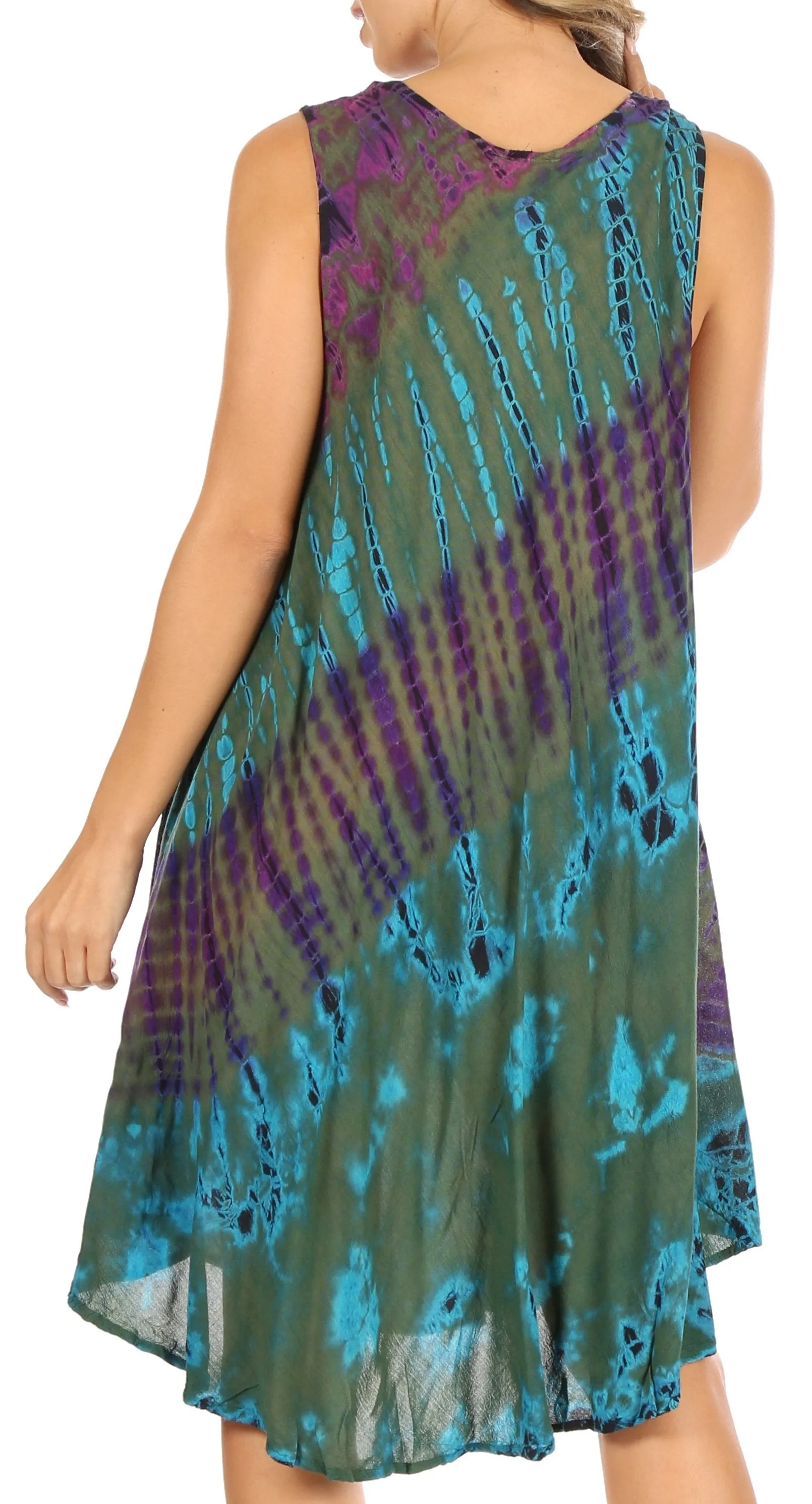 Sakkas Natalia Womens Summer Sleeveless Tie Dye Flare Tank Top Tunic Blouse