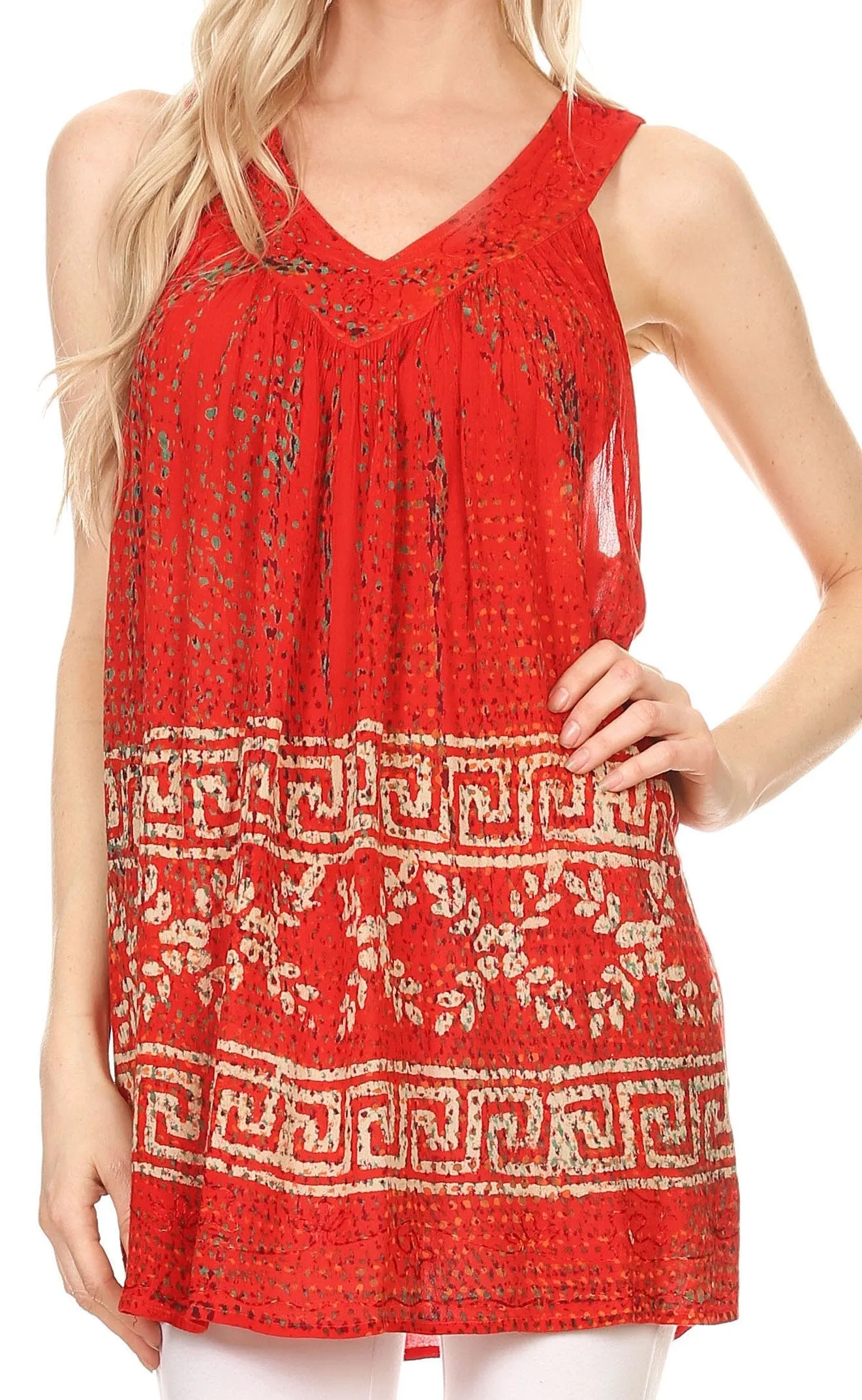 Sakkas Silvia Sleeveless V-neck Printed Tank Top Blouse