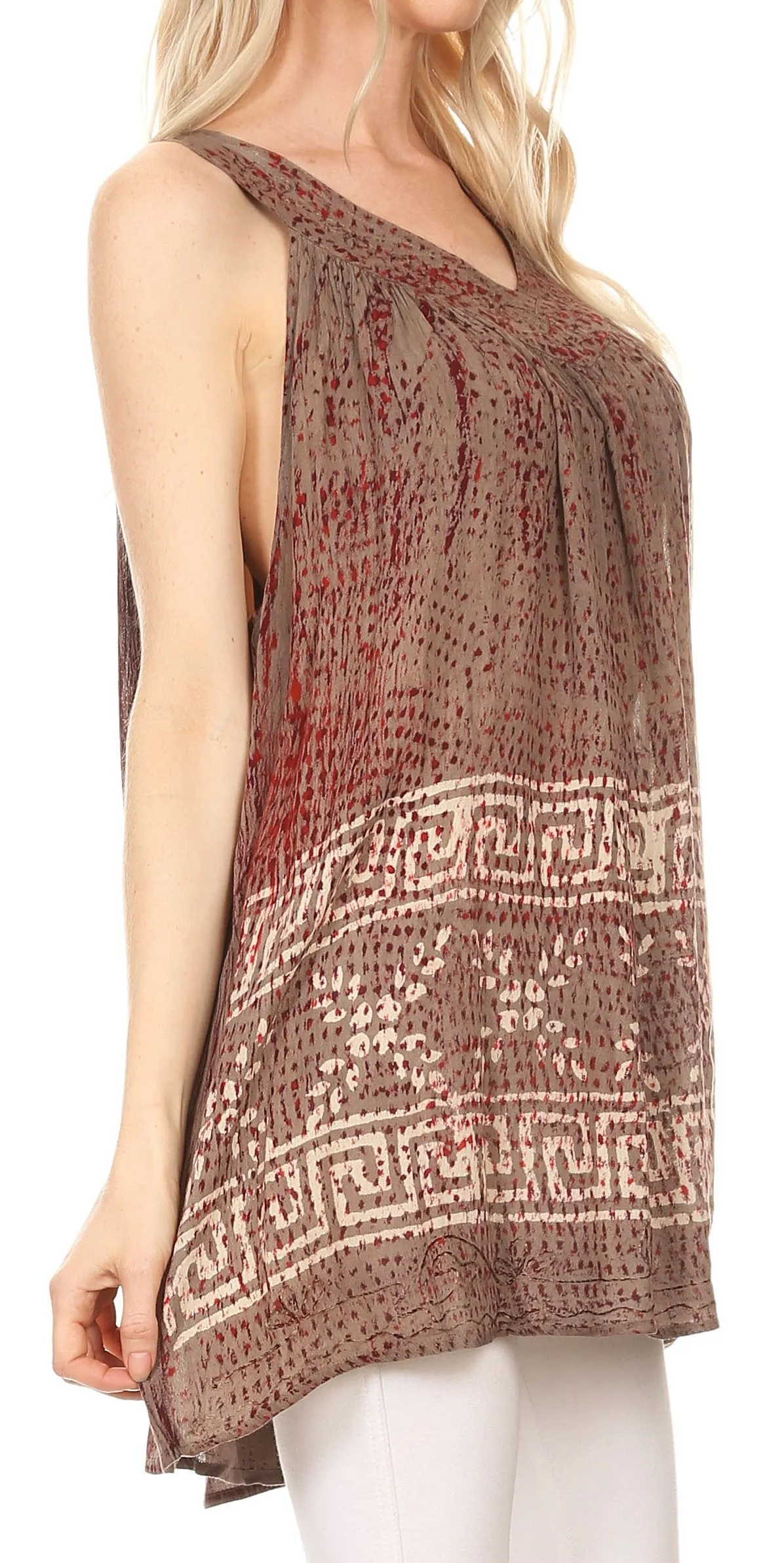 Sakkas Silvia Sleeveless V-neck Printed Tank Top Blouse