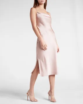 Satin Cowl Neck Midi Slip Dress in Blushing Mauve