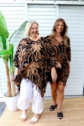 Short Kaftan With Tassels In Hibiscus Chocolate