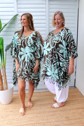 Short Kaftan With Tassels In Hibiscus Mint