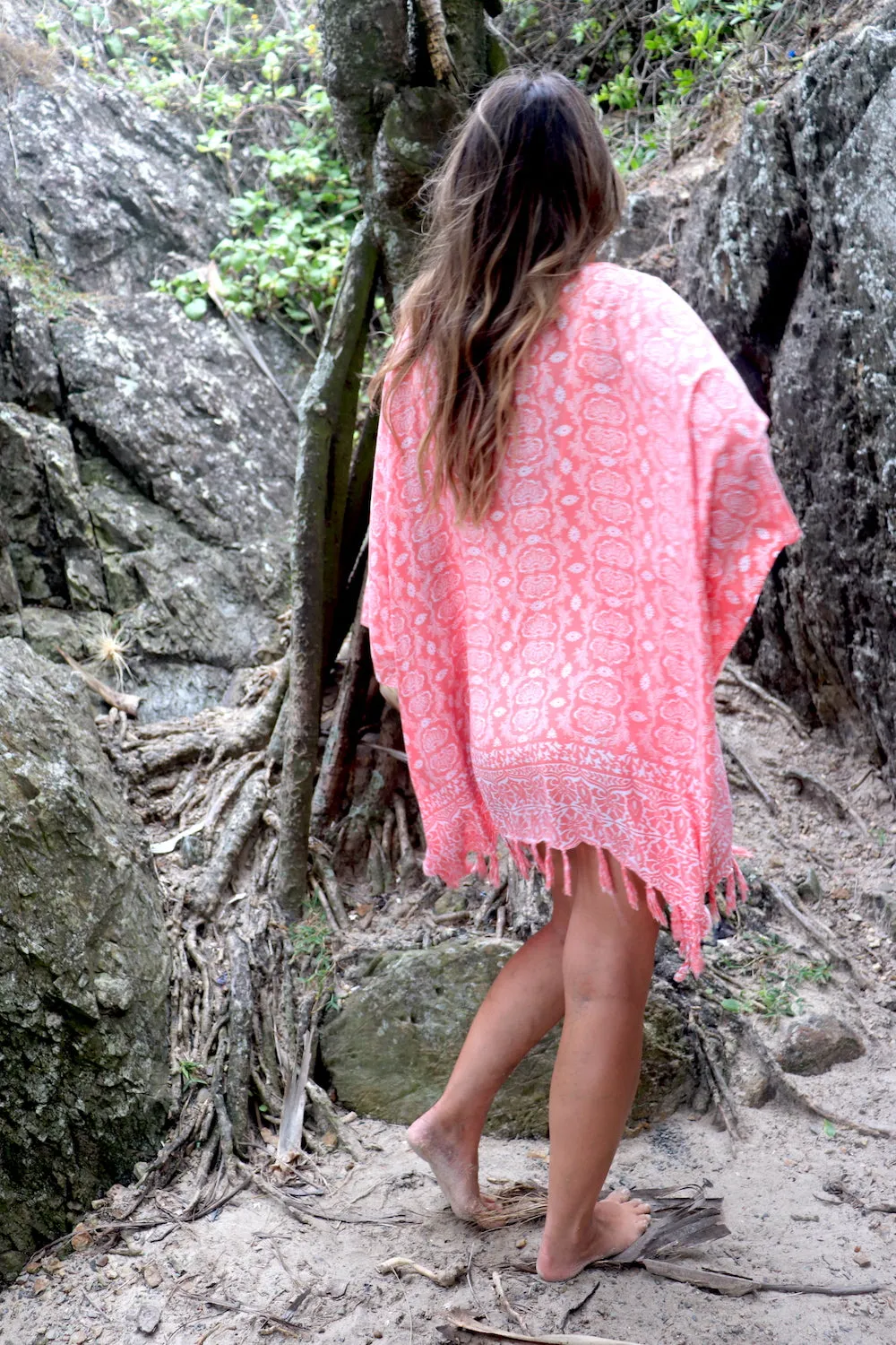 Short Kaftan With Tassels In Salmon