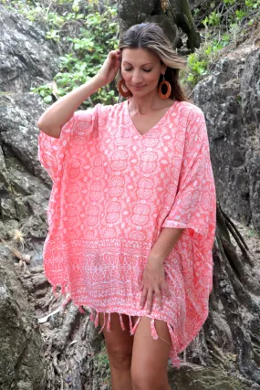 Short Kaftan With Tassels In Salmon