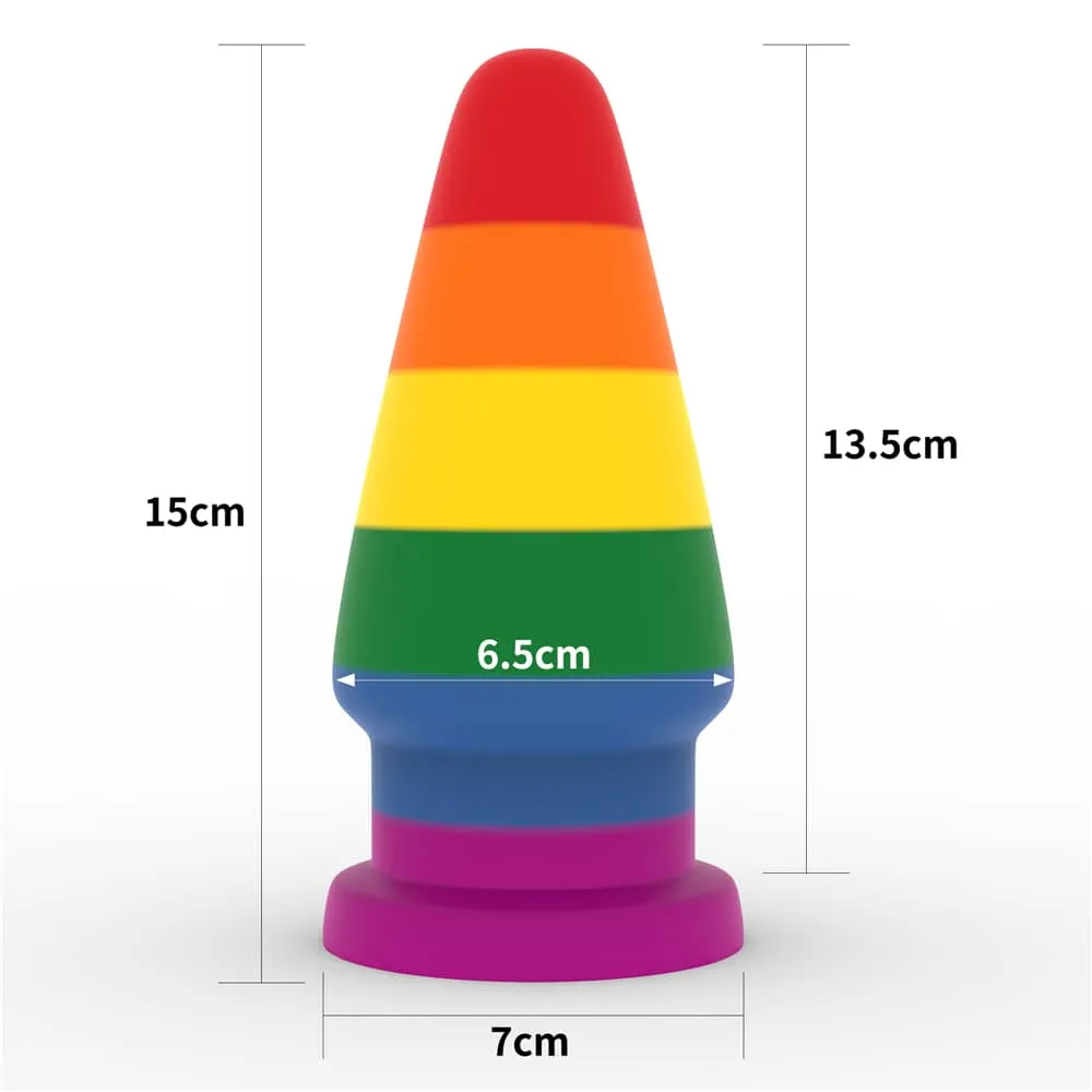 Silicone Rainbow Butt Plug Anal Toy with Pride Flag Color