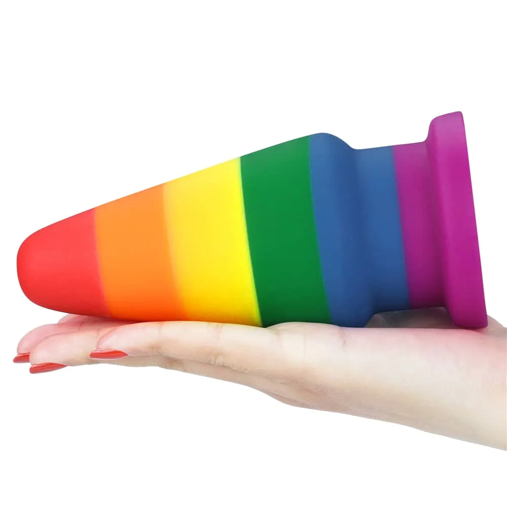 Silicone Rainbow Butt Plug Anal Toy with Pride Flag Color