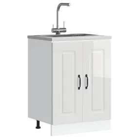 Sink Base Cabinet Kalmar High Gloss White 60x46x81.5 cm Engineered Wood