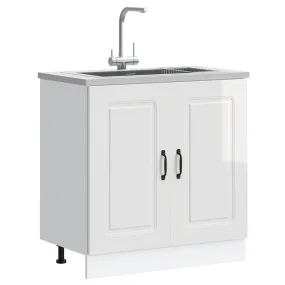 Sink Base Cabinet Kalmar High Gloss White 80x46x81.5 cm Engineered Wood