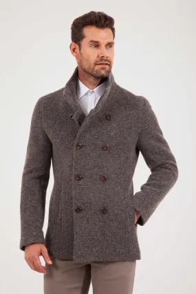 Slim Fit Notch Lapel Alpine Wool Gray Overcoat, Brown