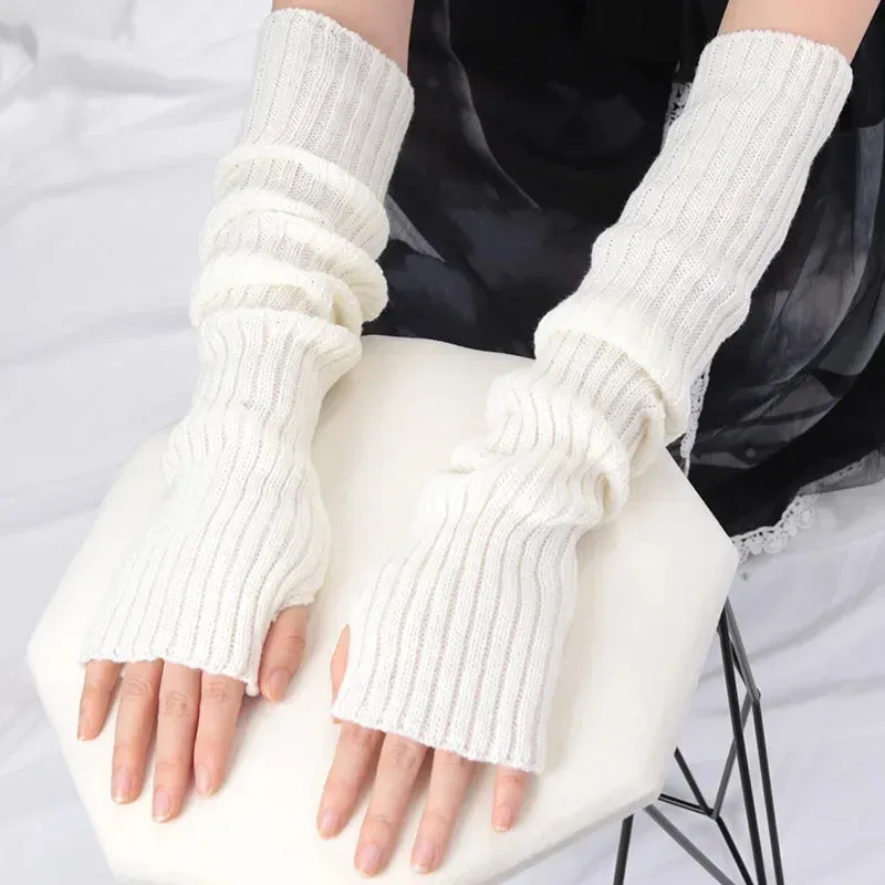 Sohiwoo Women's Long Knitted Fingerless Arm Sleeves Gothic Style Winter Long Arm Warmers Girls Harajuku Y2K Fashion Wrist Gloves