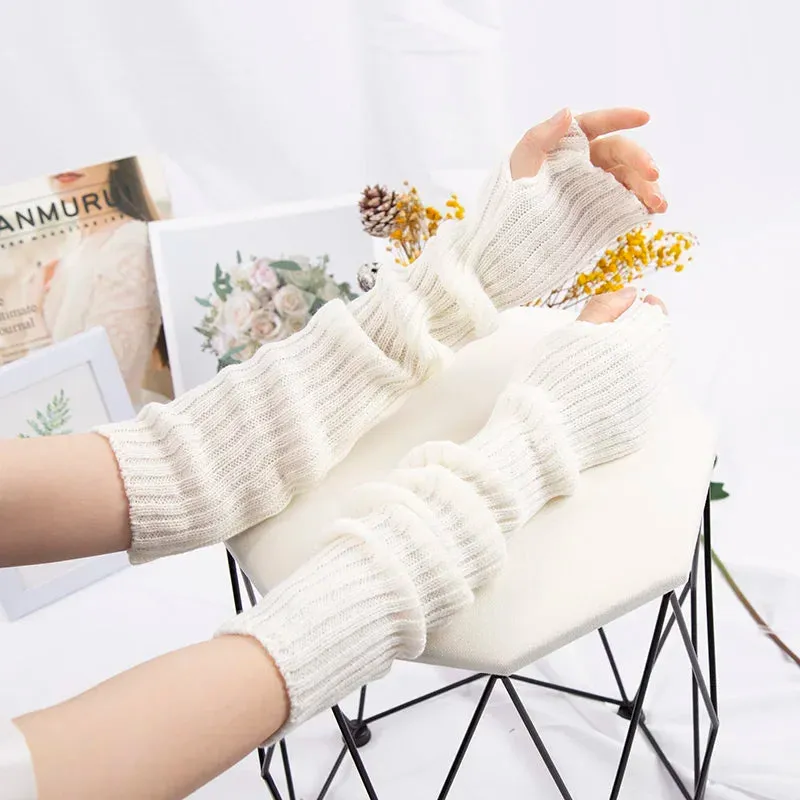 Sohiwoo Women's Long Knitted Fingerless Arm Sleeves Gothic Style Winter Long Arm Warmers Girls Harajuku Y2K Fashion Wrist Gloves