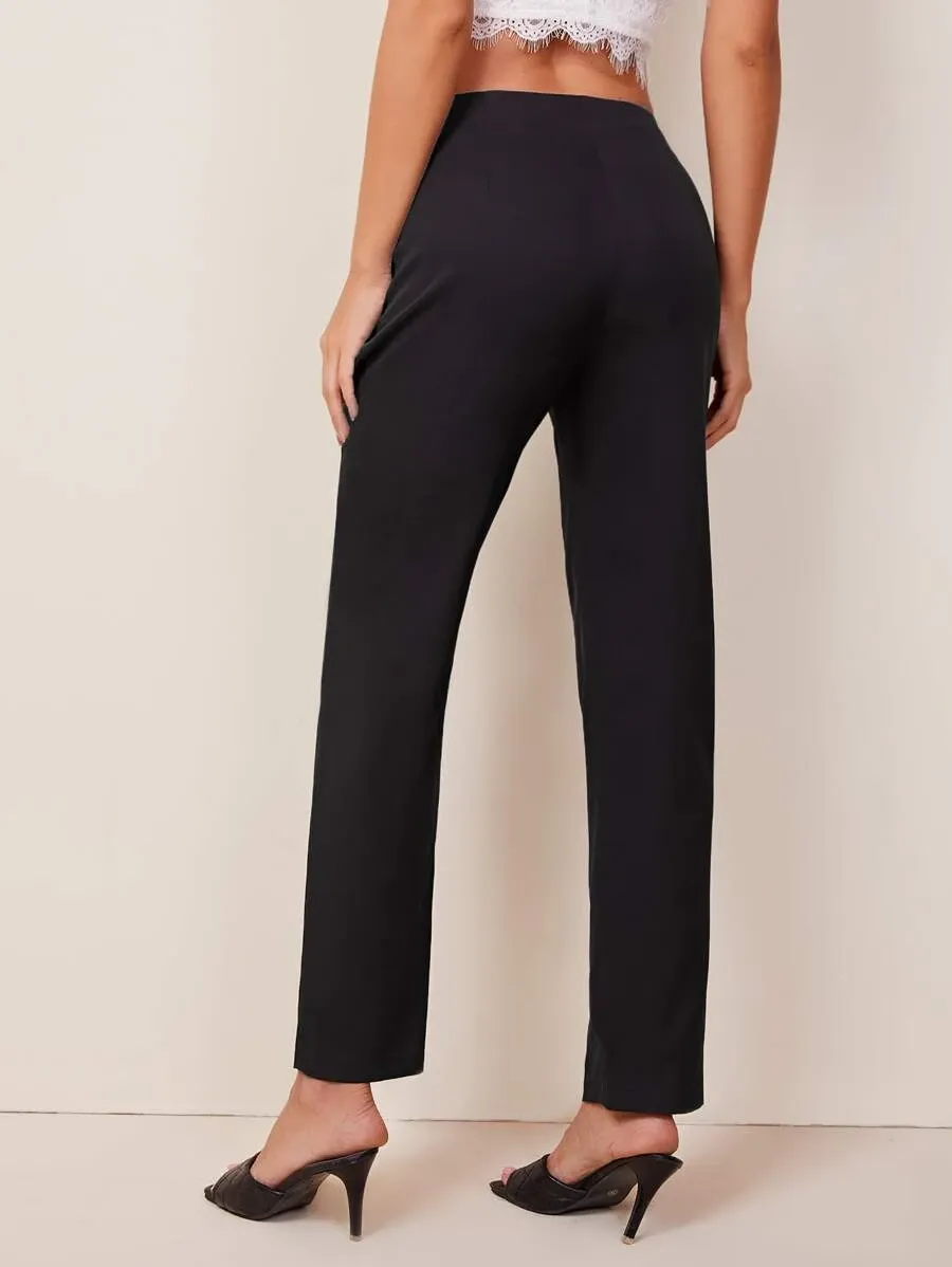 Split Thigh Hem Solid Pants