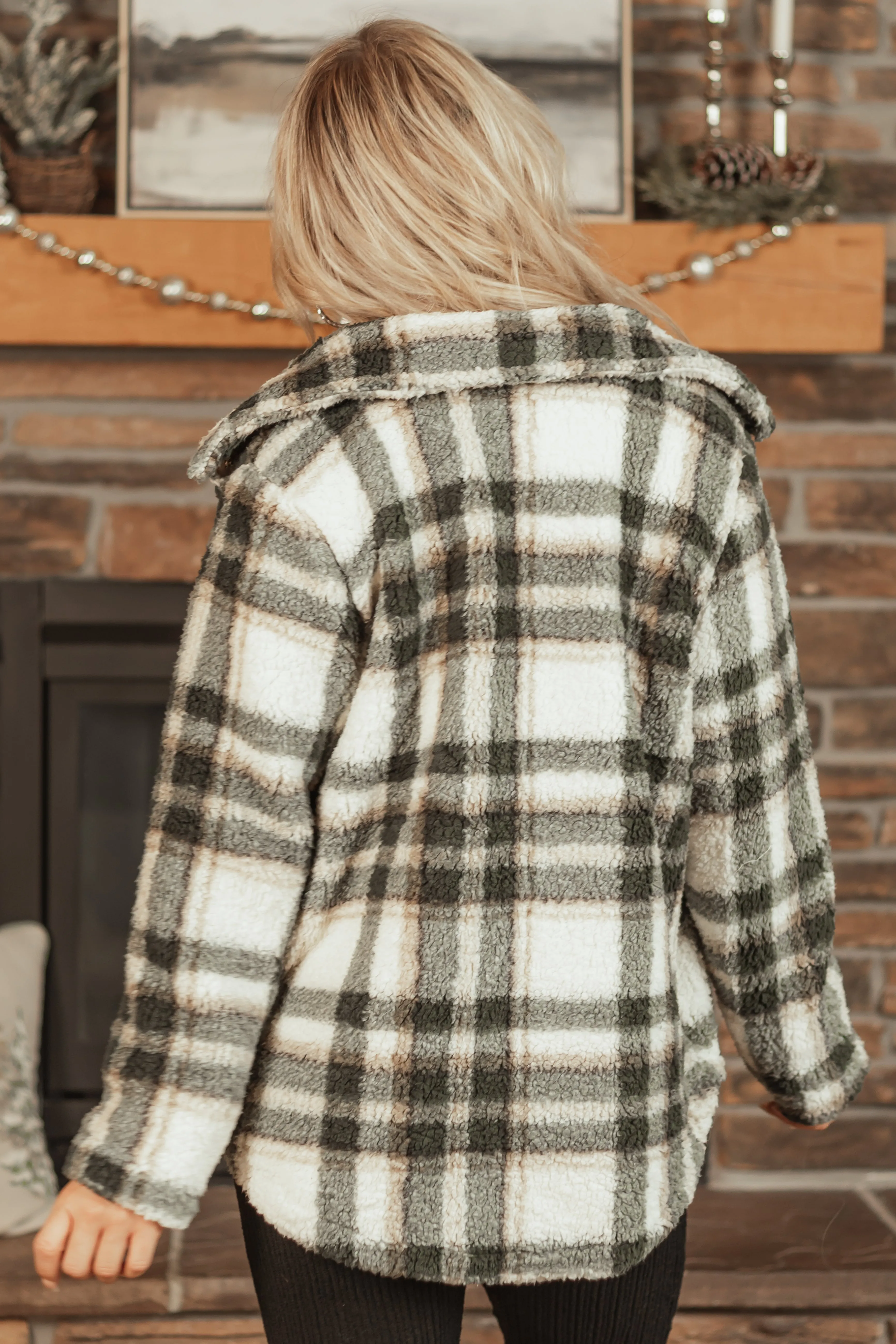 Spruce Sherpa Flannel Cozy Button Down Shacket