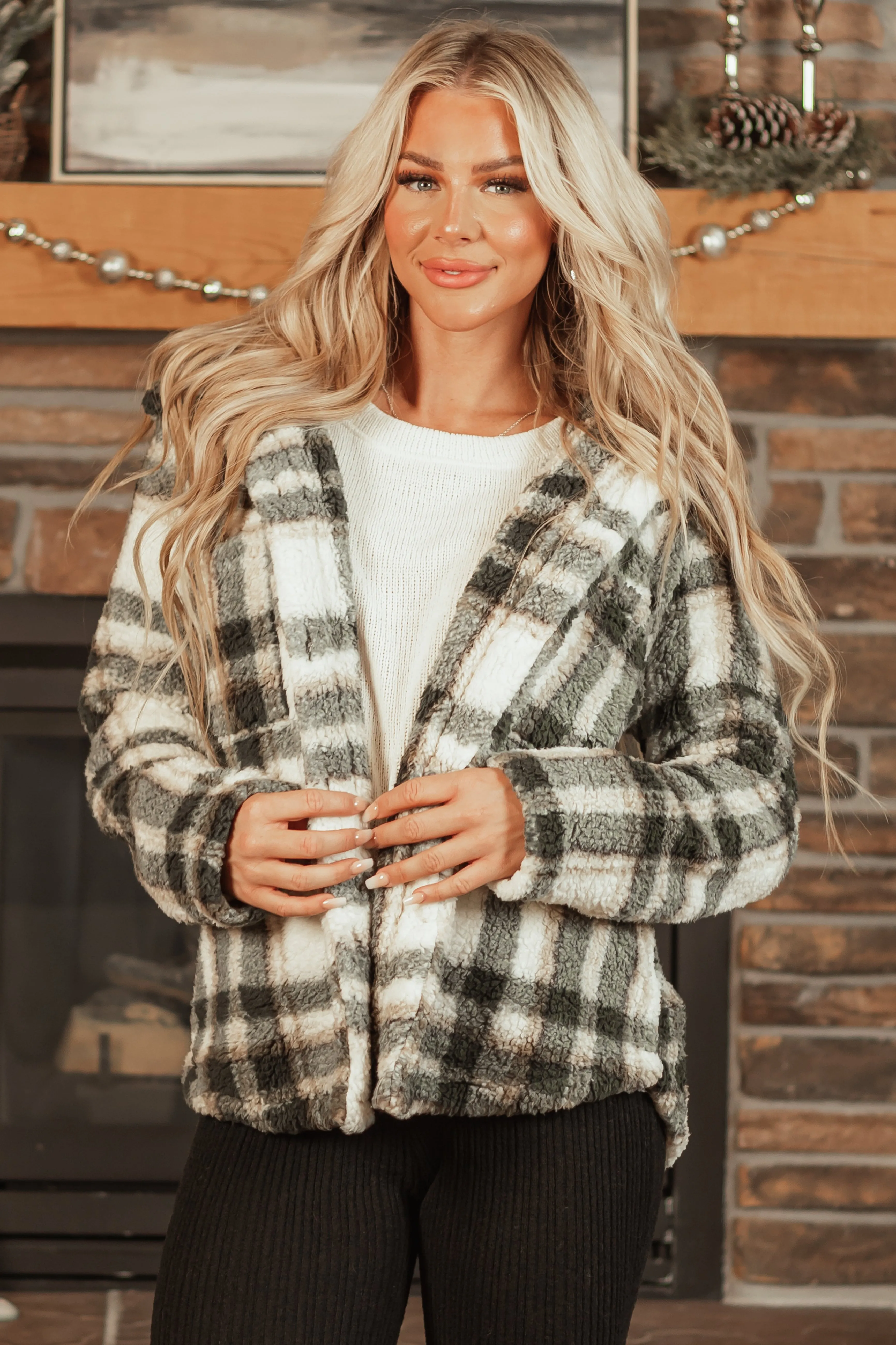 Spruce Sherpa Flannel Cozy Button Down Shacket