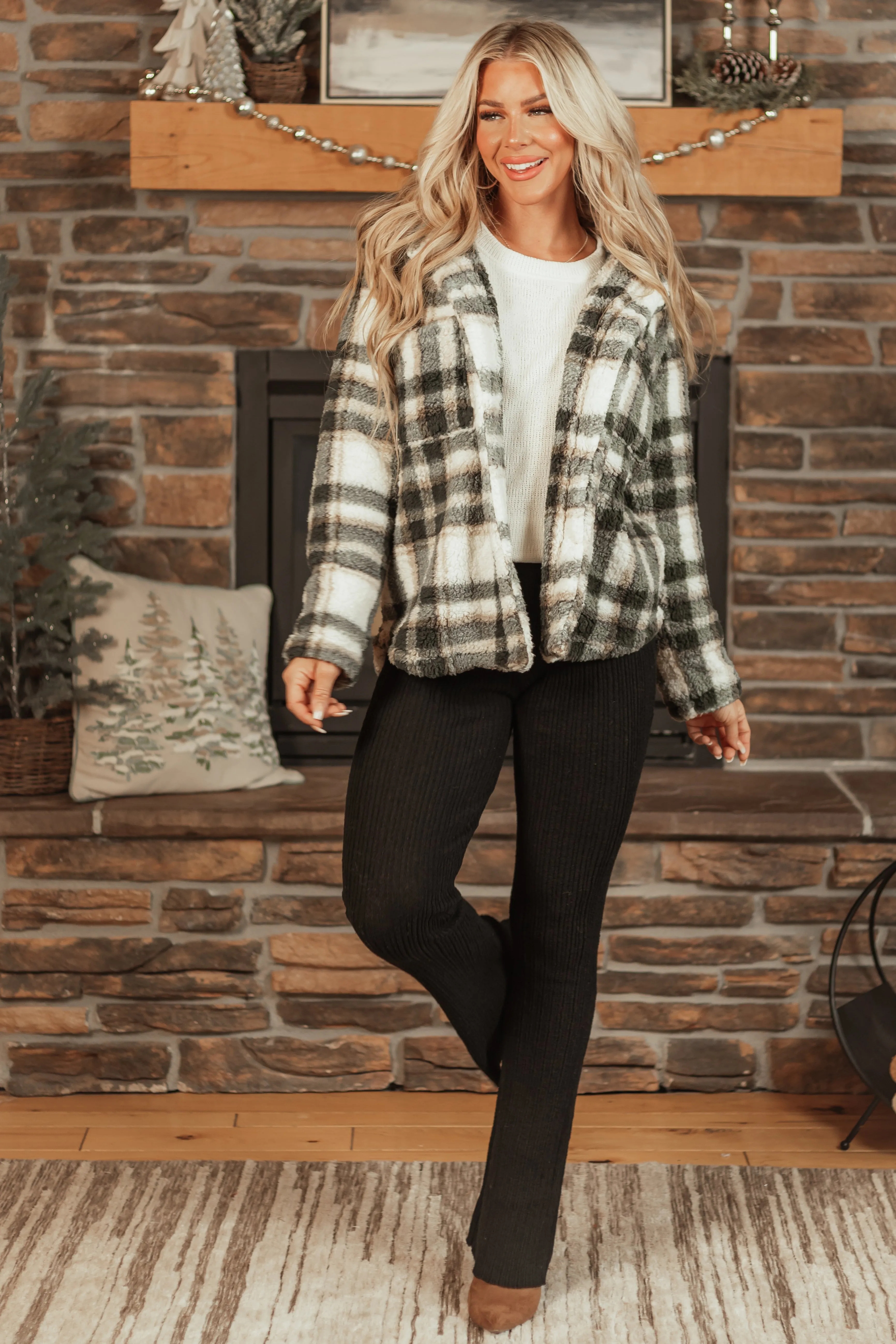 Spruce Sherpa Flannel Cozy Button Down Shacket