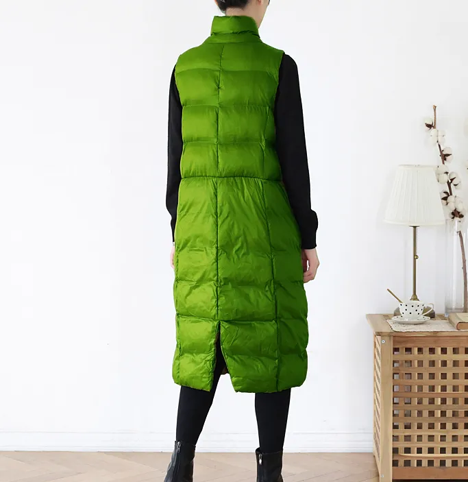 Stand Collar Puffer Coat Long Vest Winter Women Down Jacket 1008