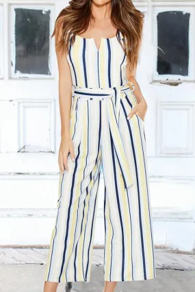 Striped Belt Wide Leg Jumpsuit