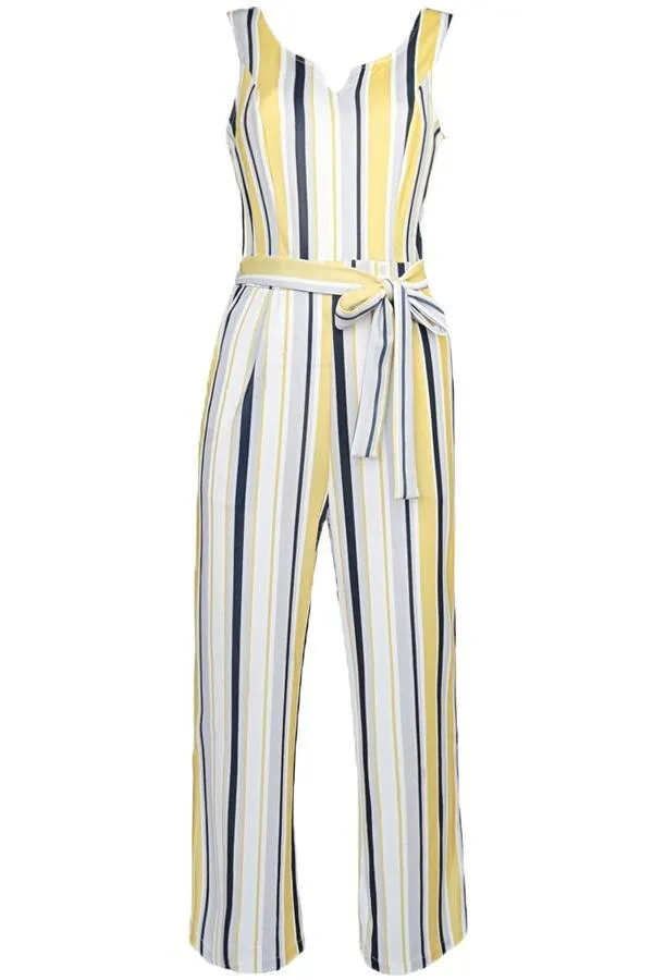 Striped Belt Wide Leg Jumpsuit