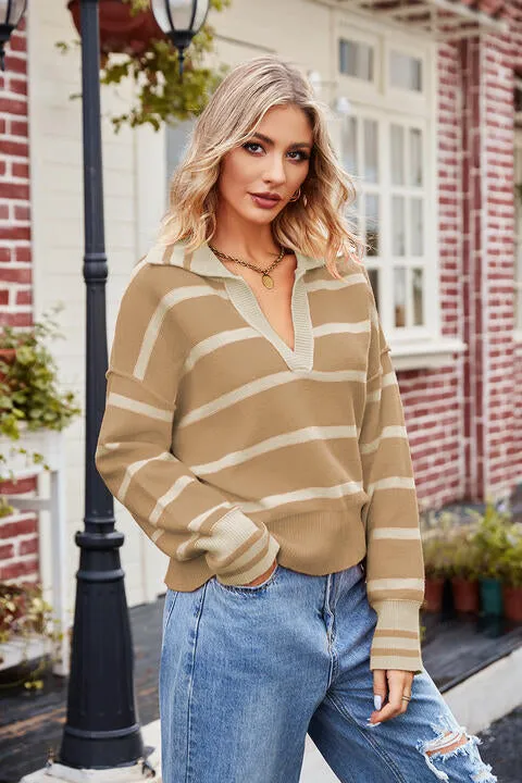 Striped Johnny Collar Sweater