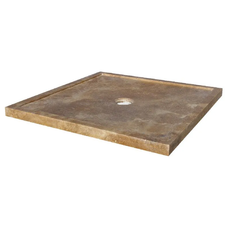 TCSC | Noce Brown Travertine Square Shower Base Hand-carved from Solid Travertine Block (W)36" (L)36"