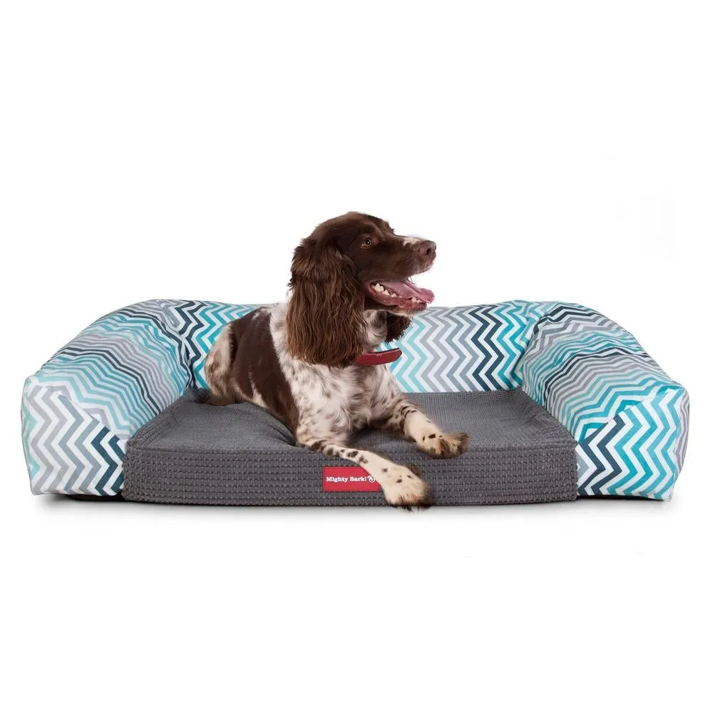 The Sofa Orthopedic Memory Foam Sofa Dog Bed - Geo Print Chevron Teal