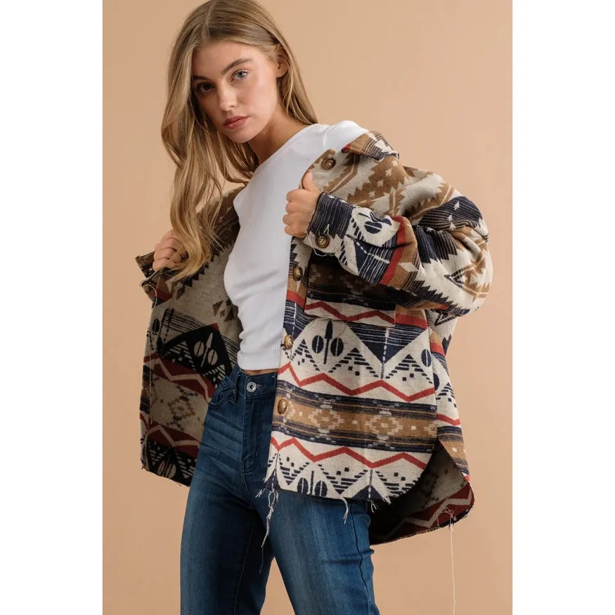 Tribal Aztec Button Down Shacket