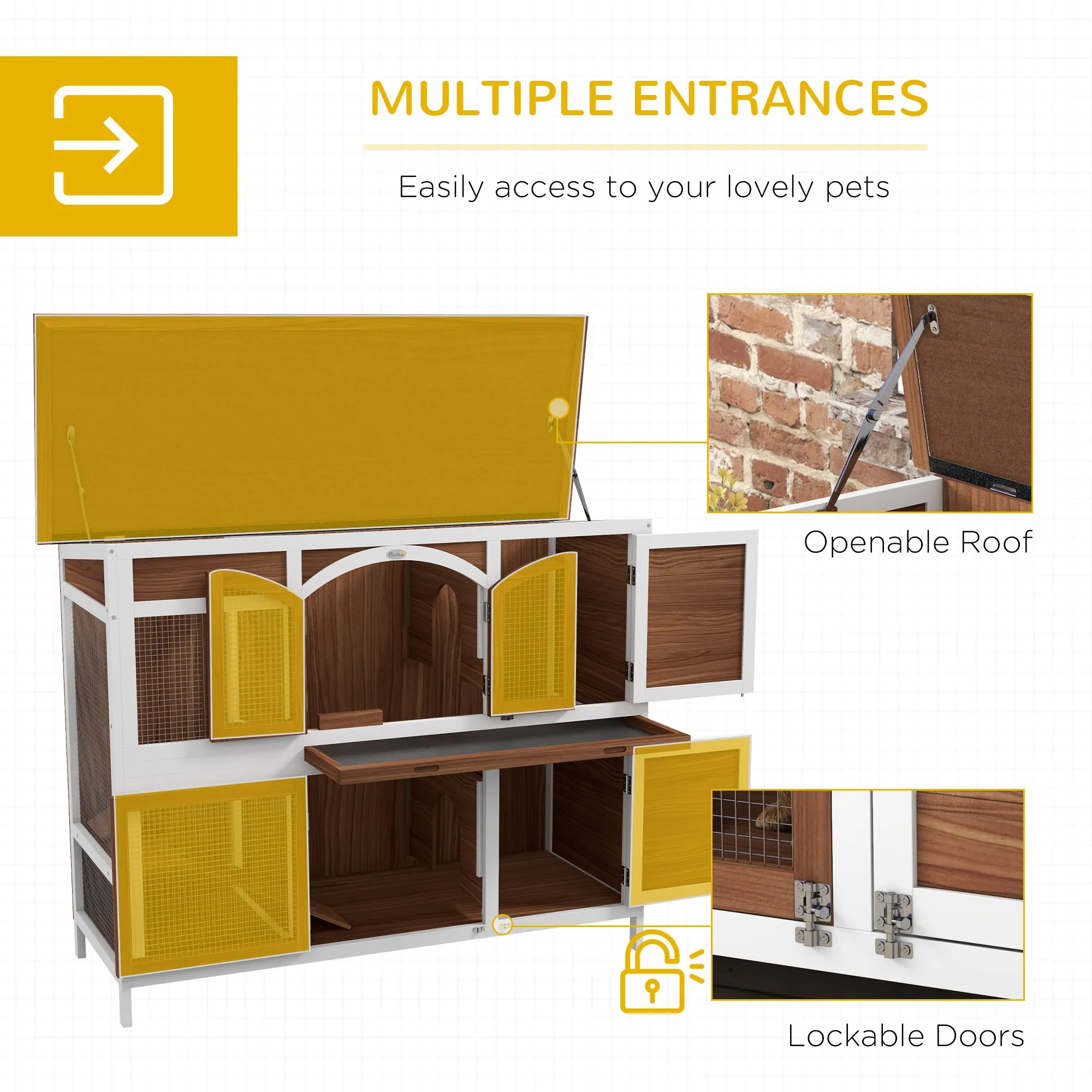 Two-Tier Wooden Pet Hutch with Openable Roof, Slide-Out Tray