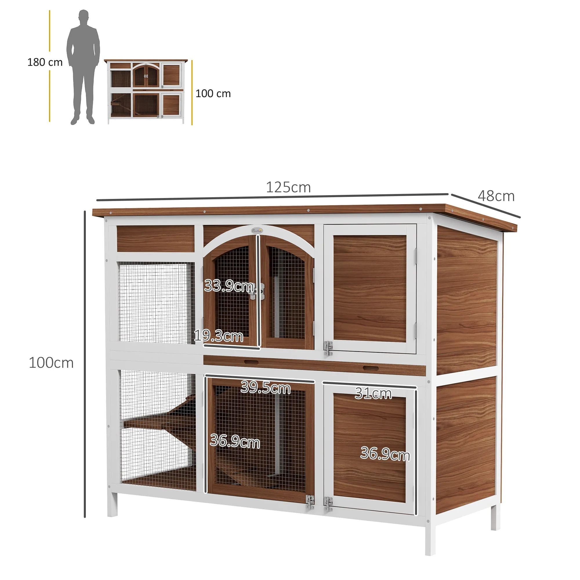 Two-Tier Wooden Pet Hutch with Openable Roof, Slide-Out Tray